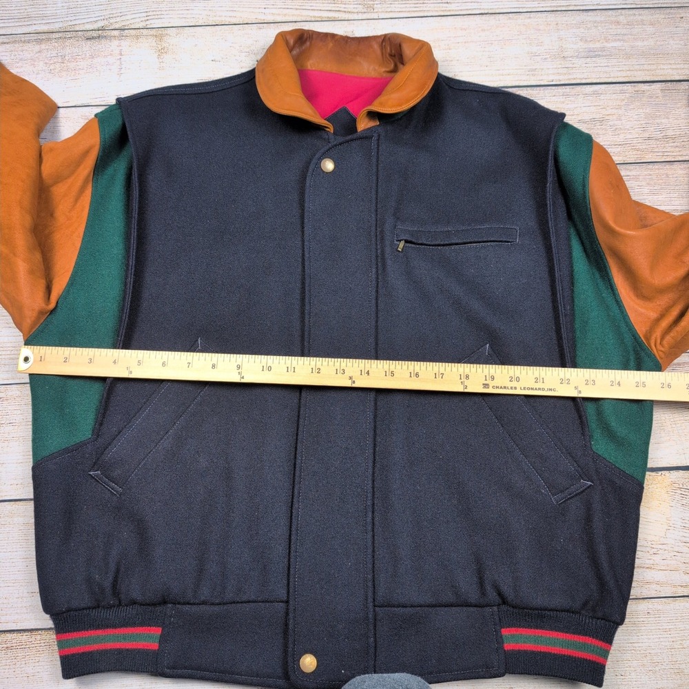 VTG‎ 90s GANT Wool Blend Leather Sleeve Bomber Varsity Jacket Mens L Color Block - Picture 2 of 9